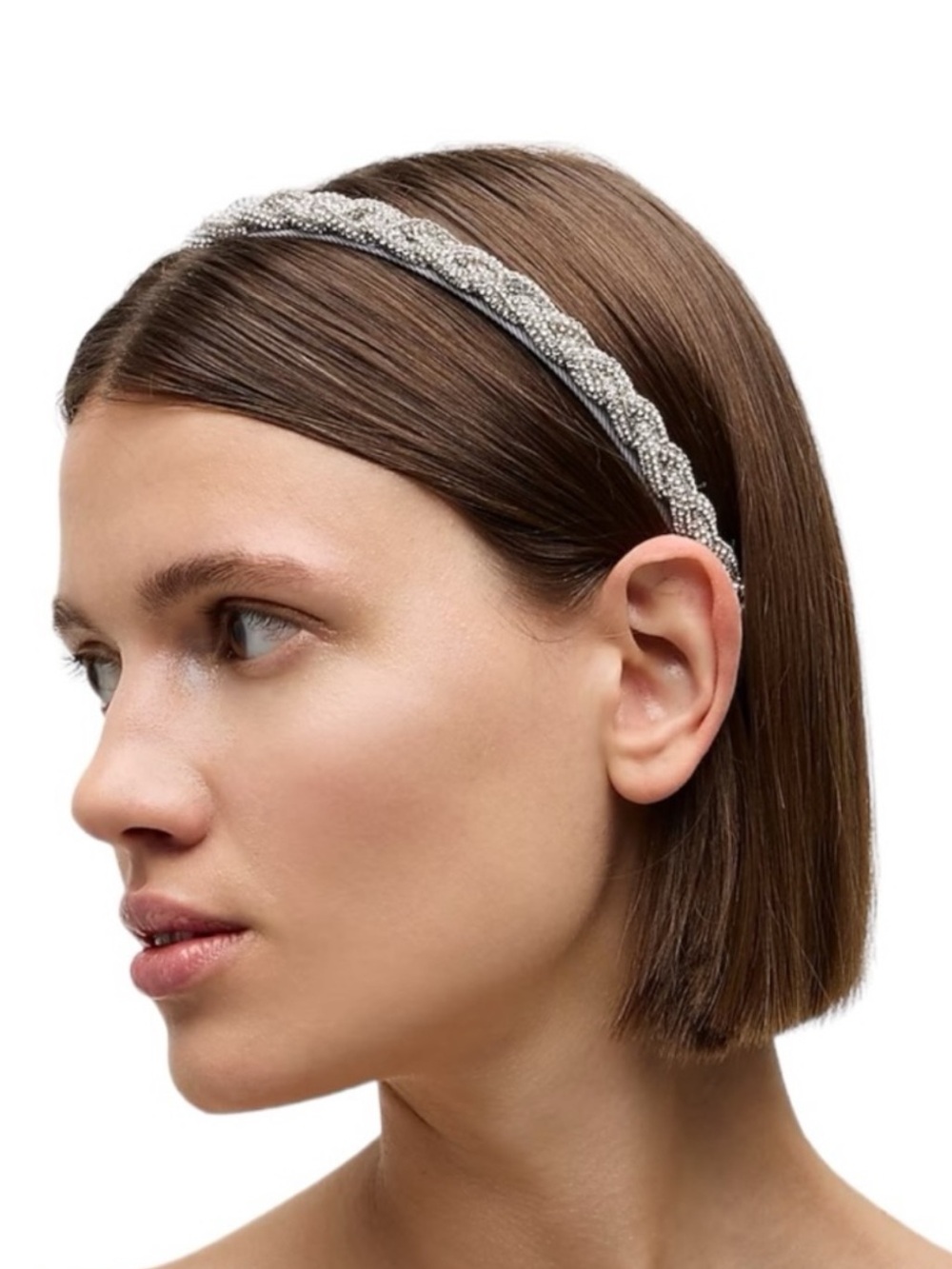 NWT J. Crew Silver Braided Crystal Headband